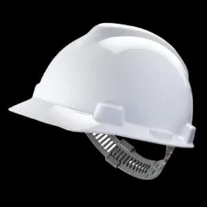 MSA Safety Helmet, V-Gard Polyethylene Cap Style Hard Hat With 4 Point Ratchet/STAZ-ON Suspension, White